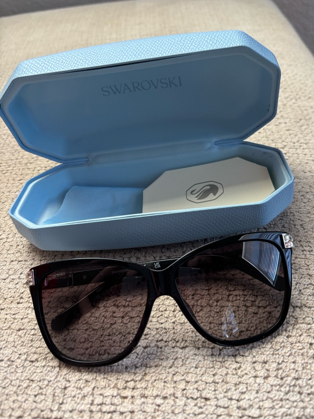 Swarovski Black Gradient Cat-Eye Sunglasses with Crystal Temple Accents